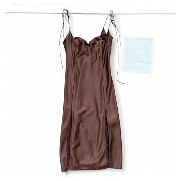 Anna October Dancer Dress Chocolate Brown Womens Large Satin Midi Party Elegant - Picture 5 of 13